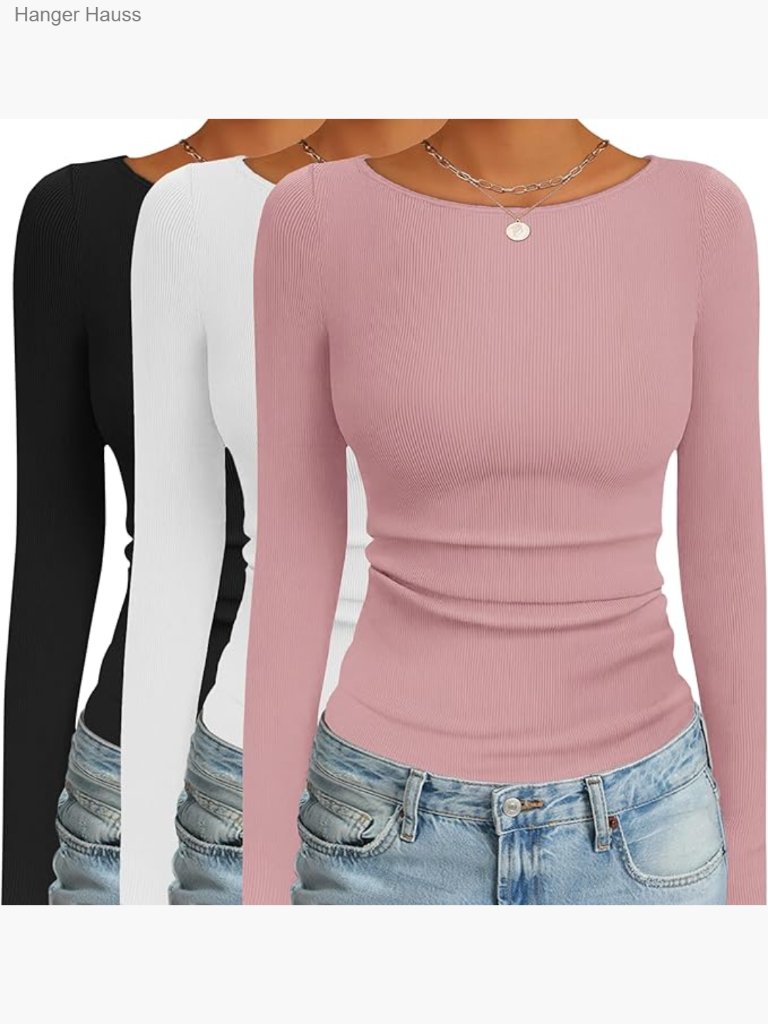 3 Pack Long Sleeve Thermal Tops Boat Neck Ribbed Lightweight Undershirts
